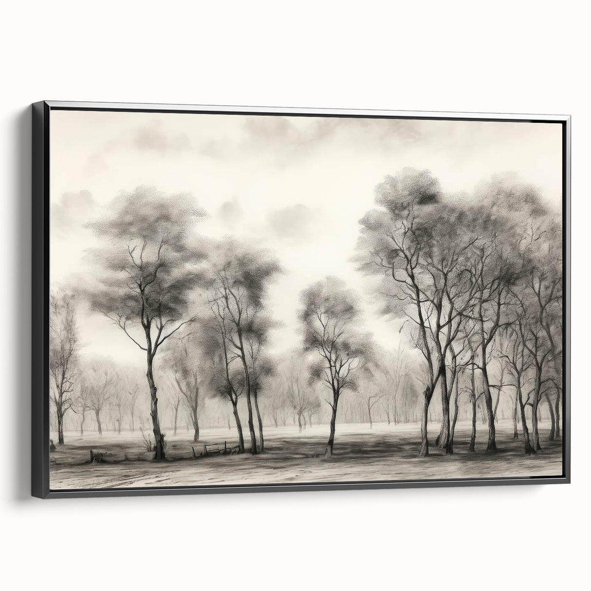 Vintage Landscape Art - Misty Forest with Bare Trees