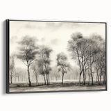 Vintage Landscape Art - Misty Forest with Bare Trees