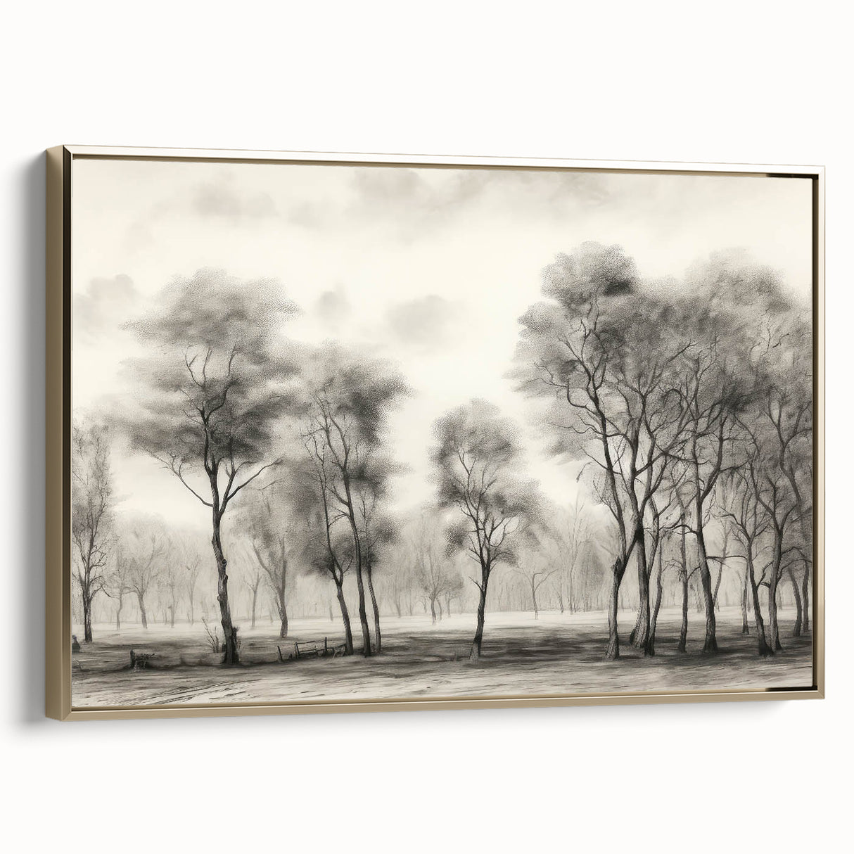 Vintage Landscape Art - Misty Forest with Bare Trees