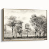Vintage Landscape Art - Misty Forest with Bare Trees