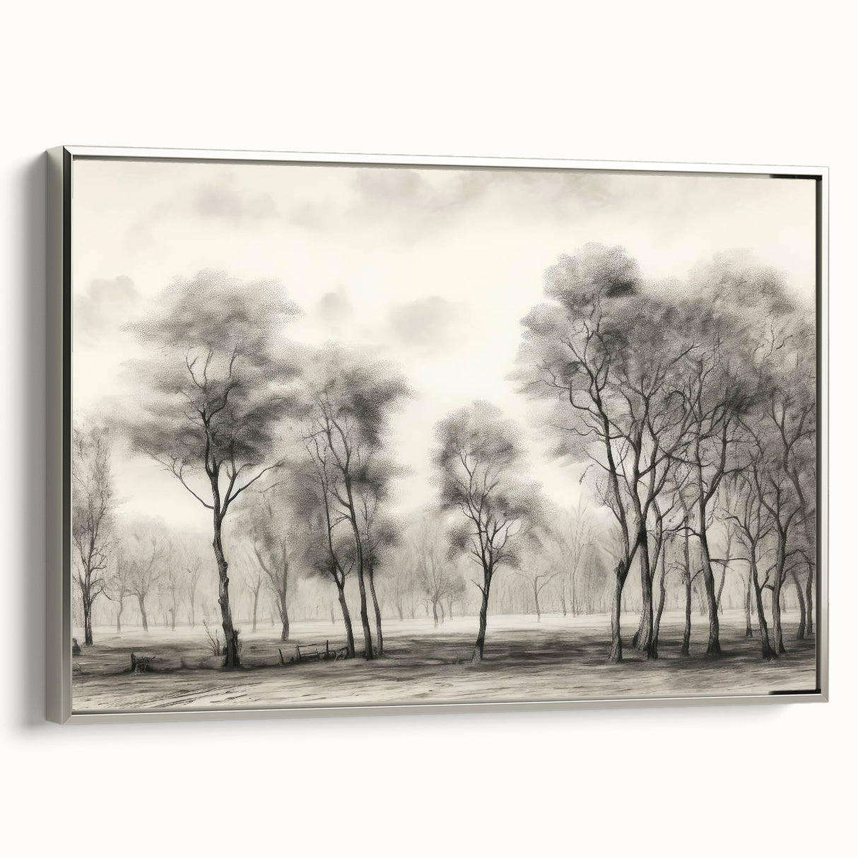 Vintage Landscape Art - Misty Forest with Bare Trees
