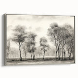 Vintage Landscape Art - Misty Forest with Bare Trees