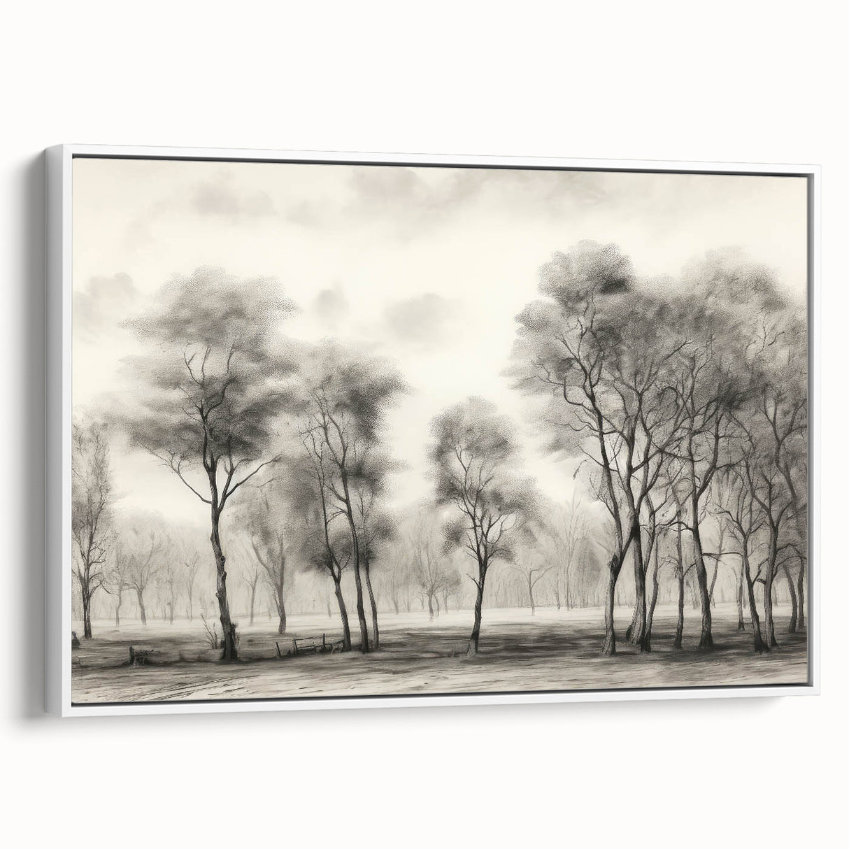 Vintage Landscape Art - Misty Forest with Bare Trees