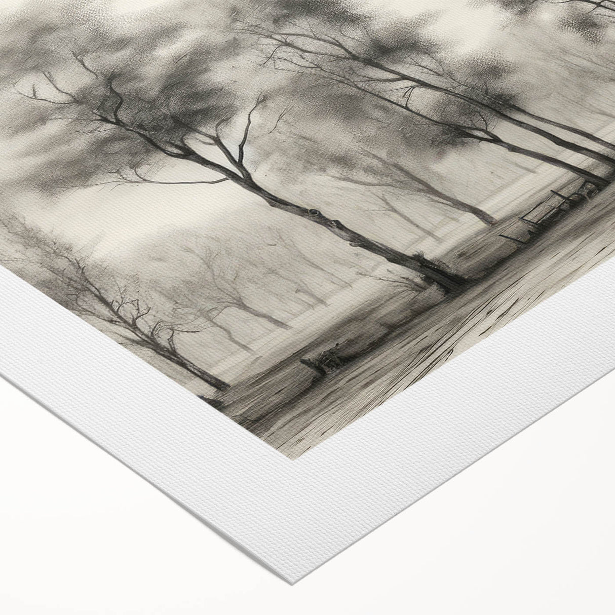 Vintage Landscape Art - Misty Forest with Bare Trees