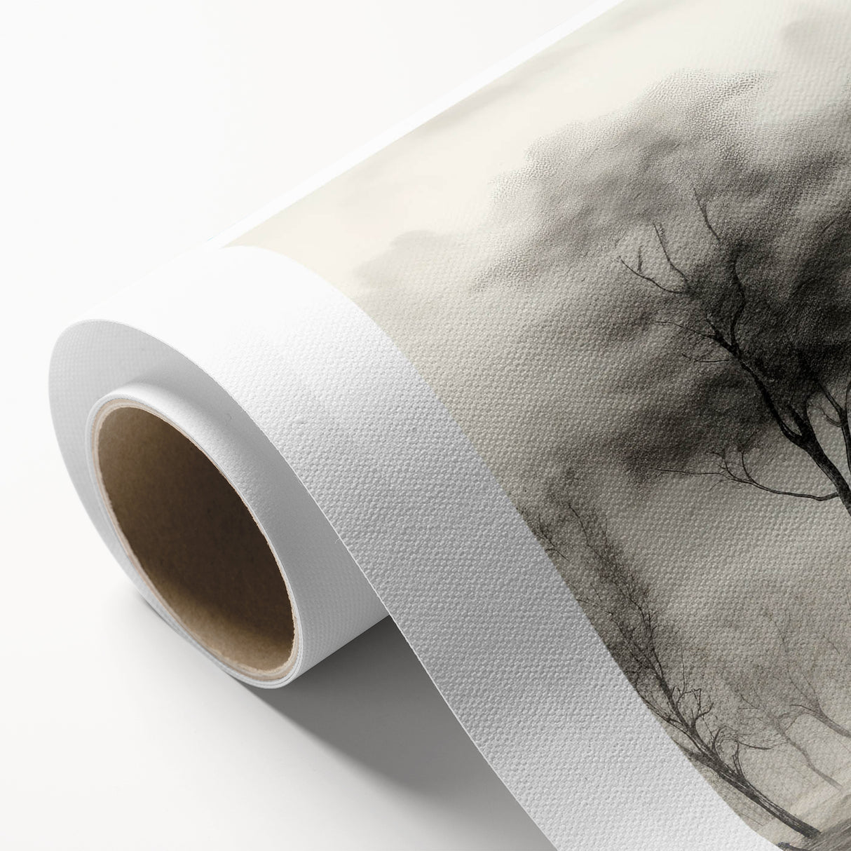 Vintage Landscape Art - Misty Forest with Bare Trees
