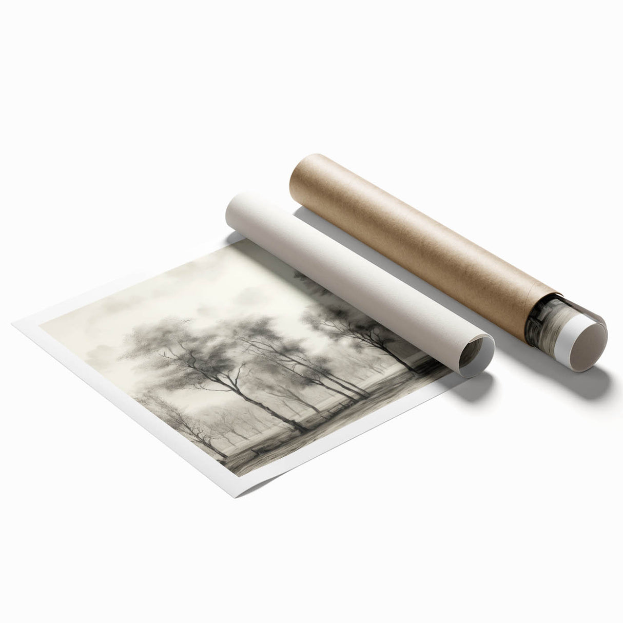 Vintage Landscape Art - Misty Forest with Bare Trees