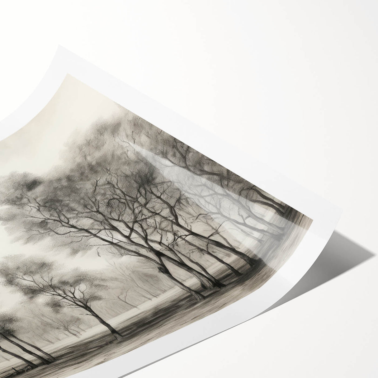Vintage Landscape Art - Misty Forest with Bare Trees