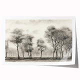Vintage Landscape Art - Misty Forest with Bare Trees