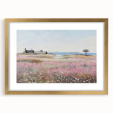 Vintage Landscape Art - Coastal Cottage with Blooming Flowers