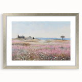 Vintage Landscape Art - Coastal Cottage with Blooming Flowers