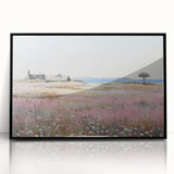 Vintage Landscape Art - Coastal Cottage with Blooming Flowers