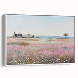 Vintage Landscape Art - Coastal Cottage with Blooming Flowers