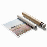 Vintage Landscape Art - Coastal Cottage with Blooming Flowers