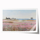 Vintage Landscape Art - Coastal Cottage with Blooming Flowers