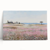 Vintage Landscape Art - Coastal Cottage with Blooming Flowers