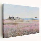Vintage Landscape Art - Coastal Cottage with Blooming Flowers