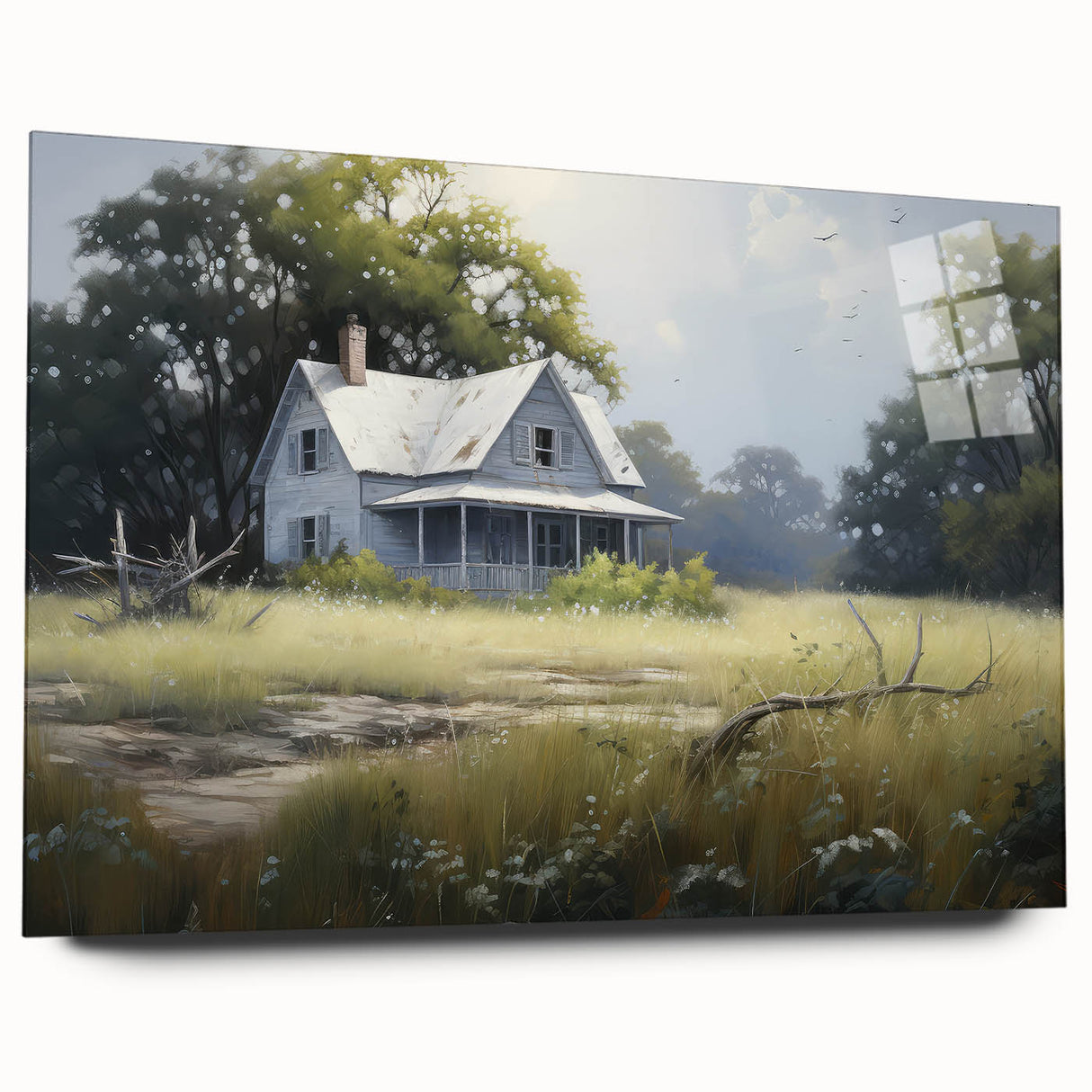 Vintage Landscape Art - Abandoned House in a Rural Meadow