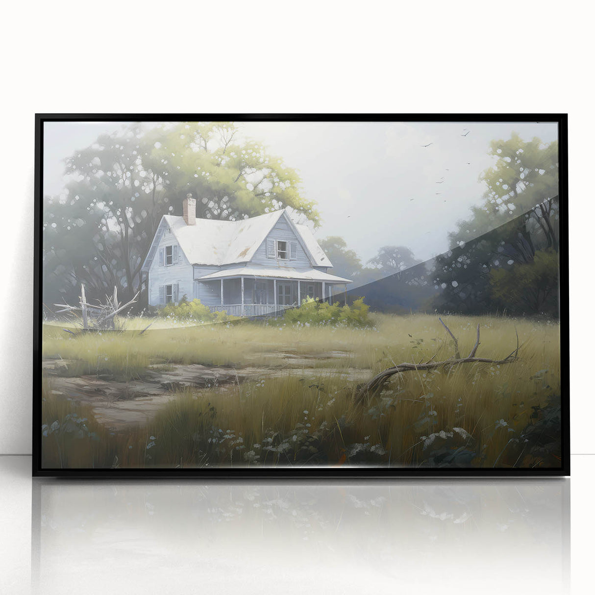 Vintage Landscape Art - Abandoned House in a Rural Meadow