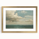 Vintage Landscape Art - Calm Ocean with Soft Clouds