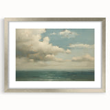 Vintage Landscape Art - Calm Ocean with Soft Clouds