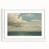 Vintage Landscape Art - Calm Ocean with Soft Clouds