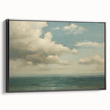 Vintage Landscape Art - Calm Ocean with Soft Clouds