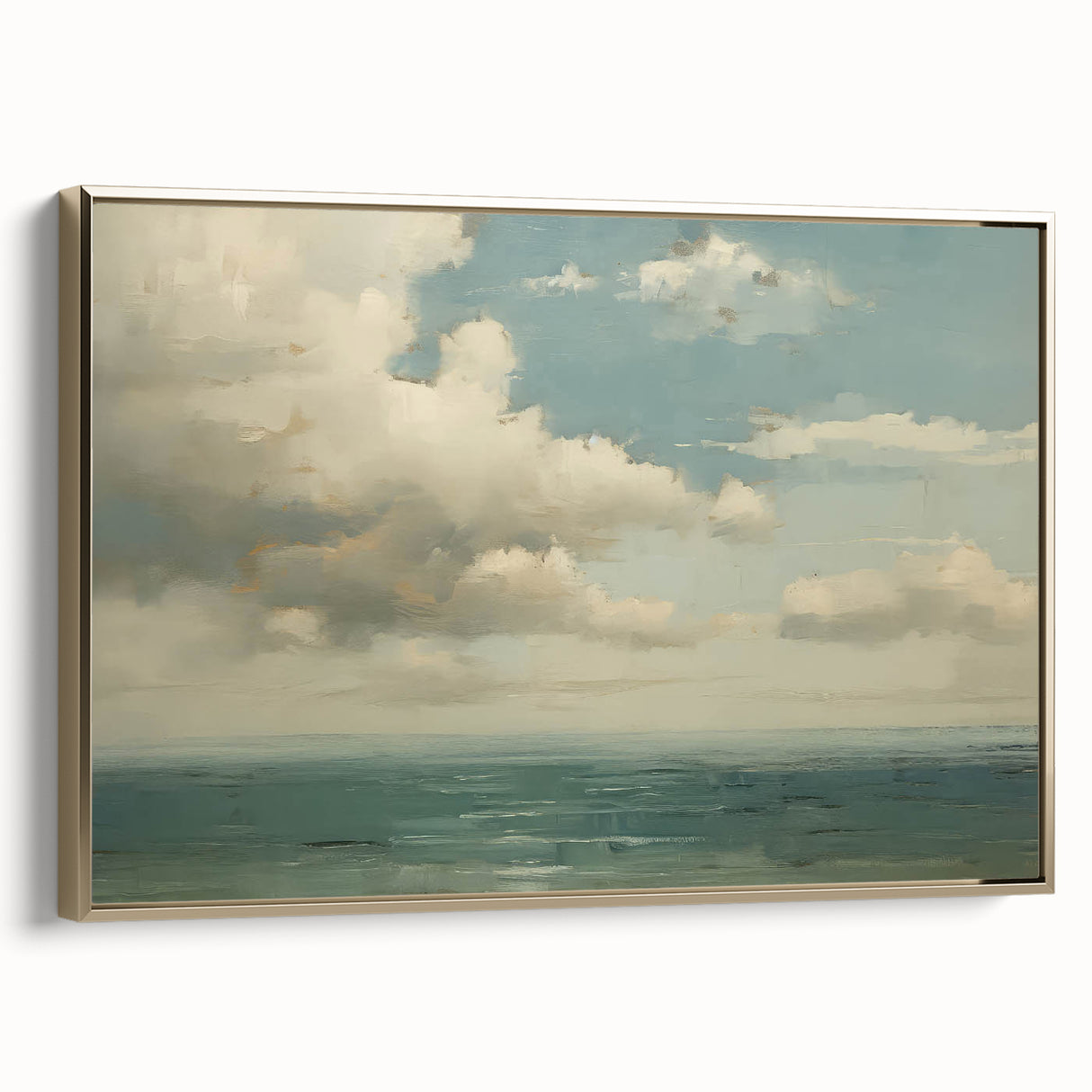 Vintage Landscape Art - Calm Ocean with Soft Clouds