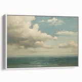 Vintage Landscape Art - Calm Ocean with Soft Clouds