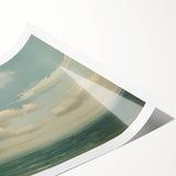 Vintage Landscape Art - Calm Ocean with Soft Clouds