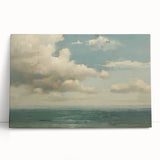 Vintage Landscape Art - Calm Ocean with Soft Clouds