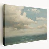 Vintage Landscape Art - Calm Ocean with Soft Clouds