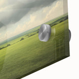 Vintage Landscape Art - Lush Green Fields Under Dramatic Clouds