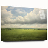 Vintage Landscape Art - Lush Green Fields Under Dramatic Clouds