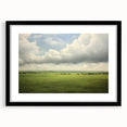Vintage Landscape Art - Lush Green Fields Under Dramatic Clouds