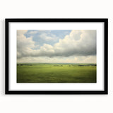Vintage Landscape Art - Lush Green Fields Under Dramatic Clouds