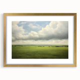 Vintage Landscape Art - Lush Green Fields Under Dramatic Clouds