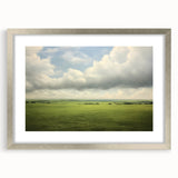 Vintage Landscape Art - Lush Green Fields Under Dramatic Clouds