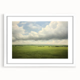 Vintage Landscape Art - Lush Green Fields Under Dramatic Clouds