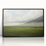 Vintage Landscape Art - Lush Green Fields Under Dramatic Clouds