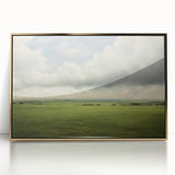 Vintage Landscape Art - Lush Green Fields Under Dramatic Clouds