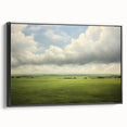 Vintage Landscape Art - Lush Green Fields Under Dramatic Clouds