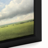 Vintage Landscape Art - Lush Green Fields Under Dramatic Clouds
