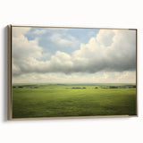 Vintage Landscape Art - Lush Green Fields Under Dramatic Clouds