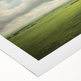 Vintage Landscape Art - Lush Green Fields Under Dramatic Clouds