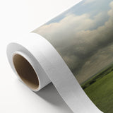 Vintage Landscape Art - Lush Green Fields Under Dramatic Clouds