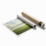 Vintage Landscape Art - Lush Green Fields Under Dramatic Clouds