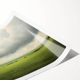 Vintage Landscape Art - Lush Green Fields Under Dramatic Clouds