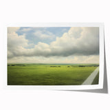 Vintage Landscape Art - Lush Green Fields Under Dramatic Clouds