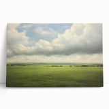 Vintage Landscape Art - Lush Green Fields Under Dramatic Clouds