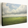 Vintage Landscape Art - Lush Green Fields Under Dramatic Clouds
